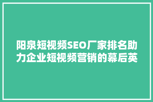 阳泉短视频SEO厂家排名助力企业短视频营销的幕后英雄