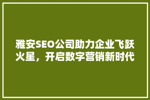 雅安SEO公司助力企业飞跃火星，开启数字营销新时代
