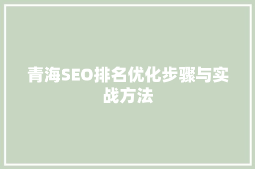青海SEO排名优化步骤与实战方法