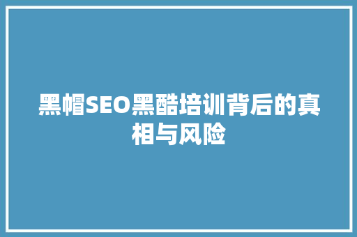 黑帽SEO黑酷培训背后的真相与风险
