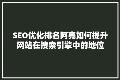 SEO优化排名阿亮如何提升网站在搜索引擎中的地位
