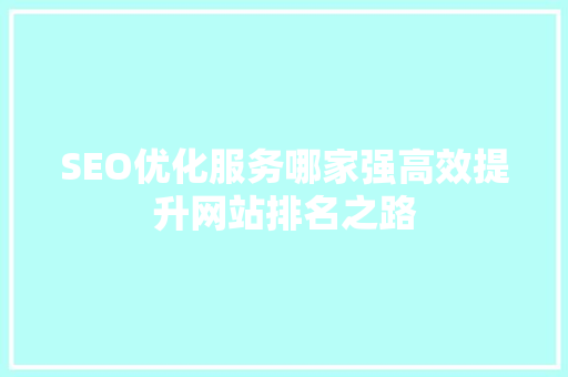 SEO优化服务哪家强高效提升网站排名之路