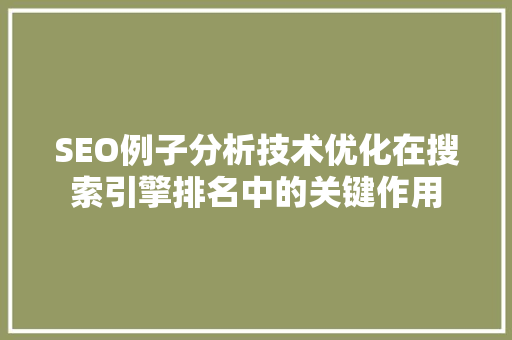 SEO例子分析技术优化在搜索引擎排名中的关键作用