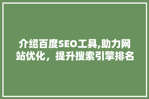 介绍百度SEO工具,助力网站优化，提升搜索引擎排名