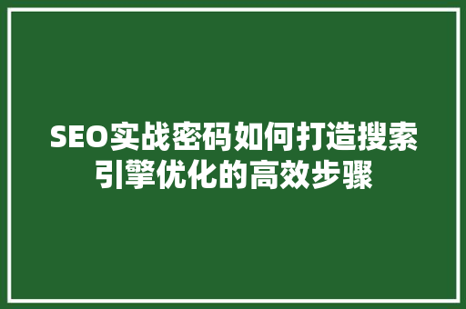 SEO实战密码如何打造搜索引擎优化的高效步骤