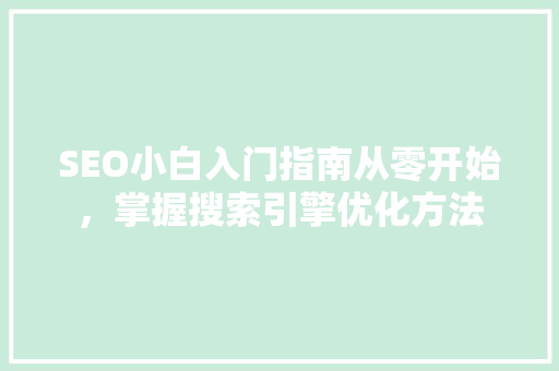 SEO小白入门指南从零开始，掌握搜索引擎优化方法