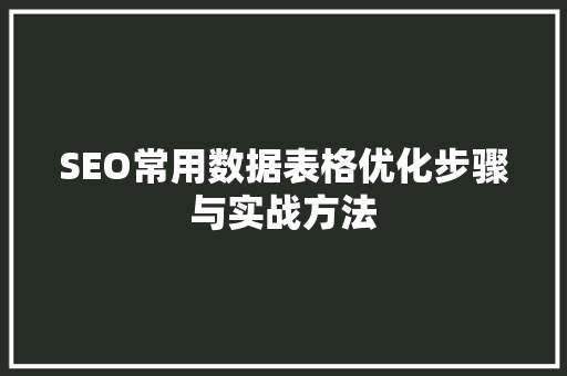 SEO常用数据表格优化步骤与实战方法
