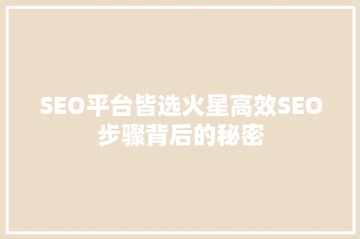SEO平台皆选火星高效SEO步骤背后的秘密