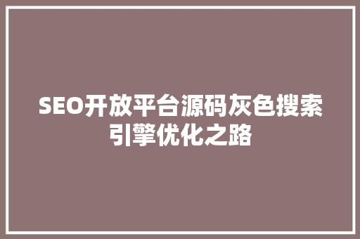 SEO开放平台源码灰色搜索引擎优化之路