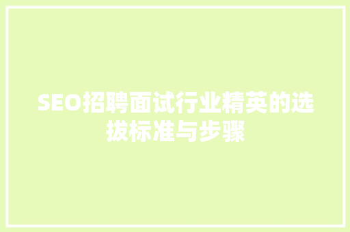 SEO招聘面试行业精英的选拔标准与步骤  第1张