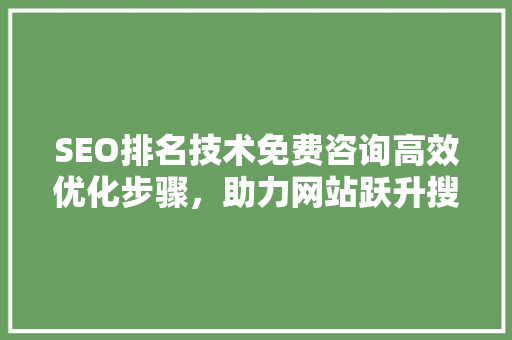 SEO排名技术免费咨询高效优化步骤，助力网站跃升搜索引擎前列