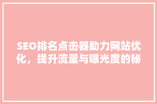 SEO排名点击器助力网站优化，提升流量与曝光度的秘密武器