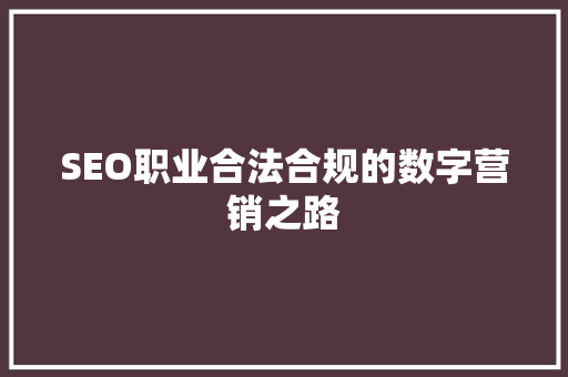 SEO职业合法合规的数字营销之路
