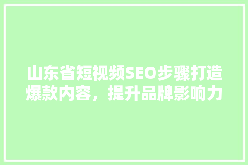 山东省短视频SEO步骤打造爆款内容，提升品牌影响力