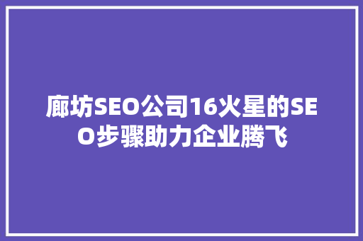 廊坊SEO公司16火星的SEO步骤助力企业腾飞