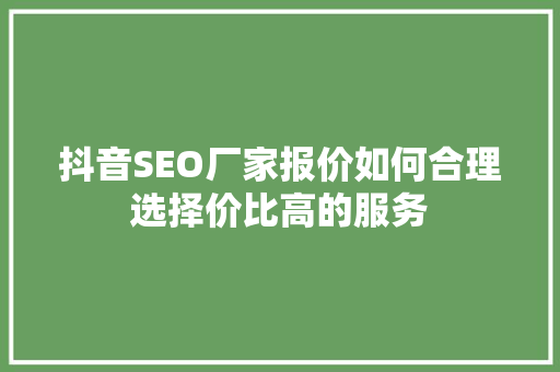 抖音SEO厂家报价如何合理选择价比高的服务