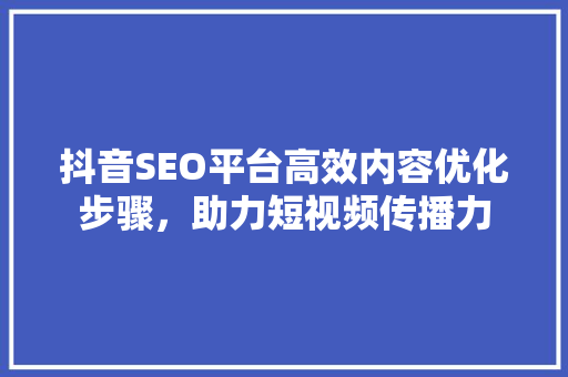 抖音SEO平台高效内容优化步骤，助力短视频传播力