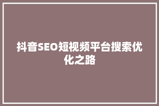 抖音SEO短视频平台搜索优化之路
