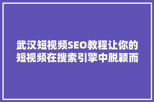 武汉短视频SEO教程让你的短视频在搜索引擎中脱颖而出