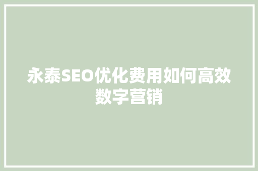 永泰SEO优化费用如何高效数字营销