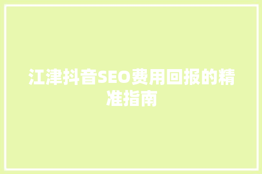 江津抖音SEO费用回报的精准指南