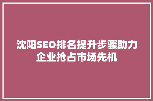 沈阳SEO排名提升步骤助力企业抢占市场先机