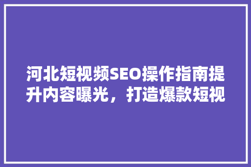 河北短视频SEO操作指南提升内容曝光，打造爆款短视频