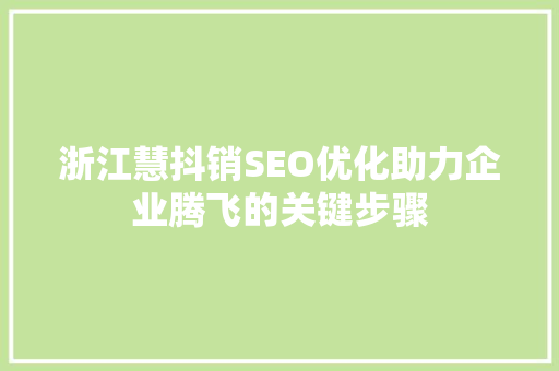 浙江慧抖销SEO优化助力企业腾飞的关键步骤