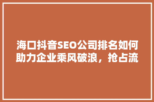 海口抖音SEO公司排名如何助力企业乘风破浪，抢占流量高地