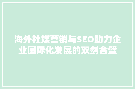 海外社媒营销与SEO助力企业国际化发展的双剑合璧