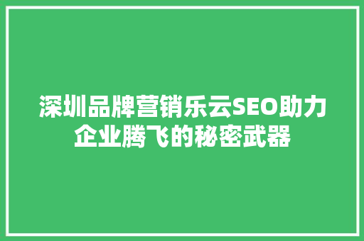 深圳品牌营销乐云SEO助力企业腾飞的秘密武器