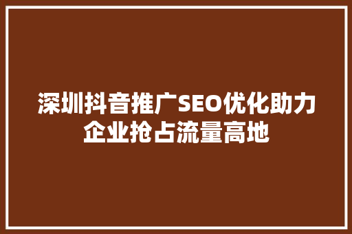 深圳抖音推广SEO优化助力企业抢占流量高地