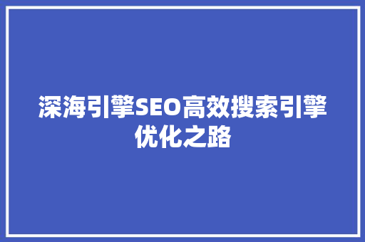 深海引擎SEO高效搜索引擎优化之路