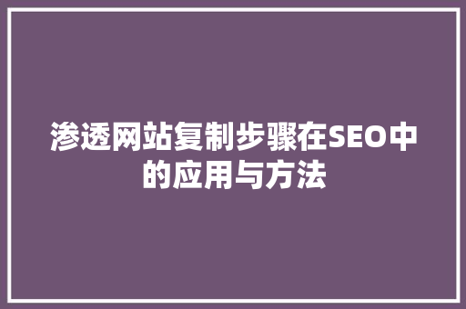 渗透网站复制步骤在SEO中的应用与方法