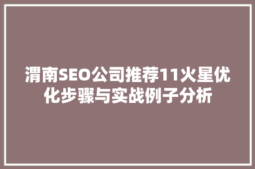 渭南SEO公司推荐11火星优化步骤与实战例子分析