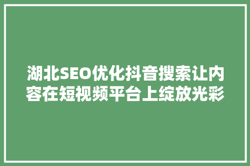 湖北SEO优化抖音搜索让内容在短视频平台上绽放光彩  第1张