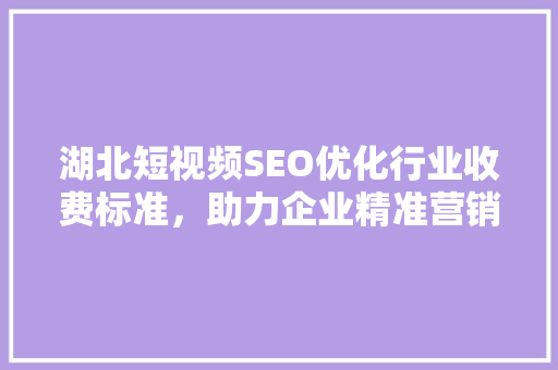 湖北短视频SEO优化行业收费标准，助力企业精准营销