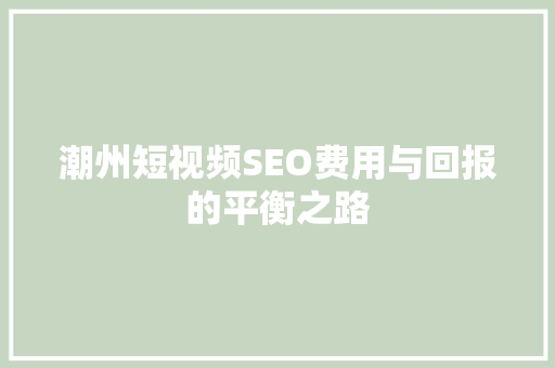 潮州短视频SEO费用与回报的平衡之路