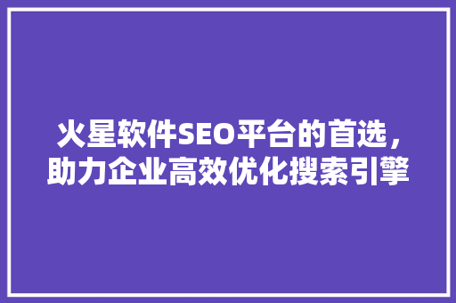 火星软件SEO平台的首选，助力企业高效优化搜索引擎排名