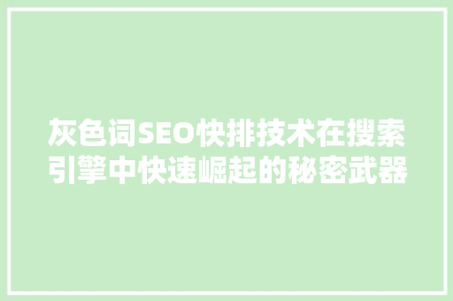 灰色词SEO快排技术在搜索引擎中快速崛起的秘密武器