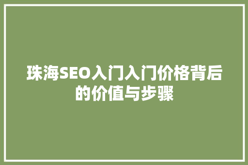 珠海SEO入门入门价格背后的价值与步骤