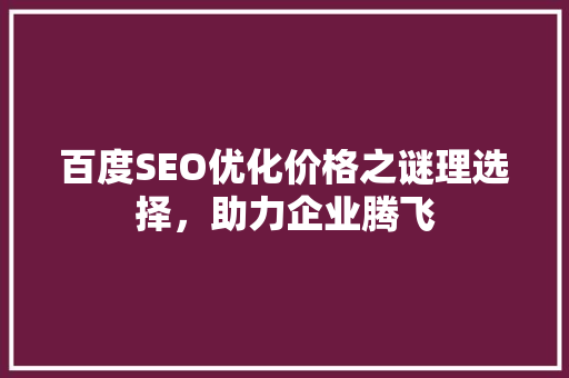 百度SEO优化价格之谜理选择，助力企业腾飞
