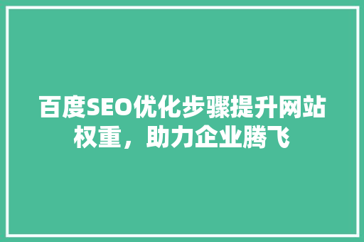百度SEO优化步骤提升网站权重，助力企业腾飞