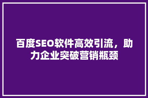 百度SEO软件高效引流，助力企业突破营销瓶颈