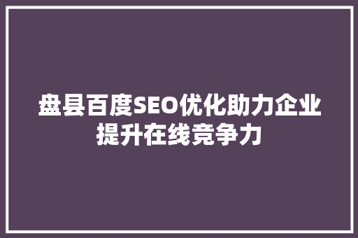 盘县百度SEO优化助力企业提升在线竞争力
