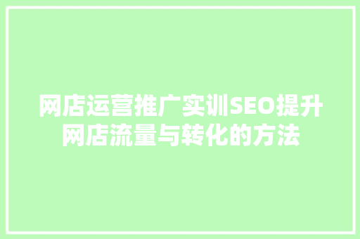 网店运营推广实训SEO提升网店流量与转化的方法