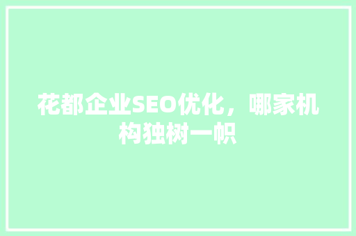 花都企业SEO优化，哪家机构独树一帜