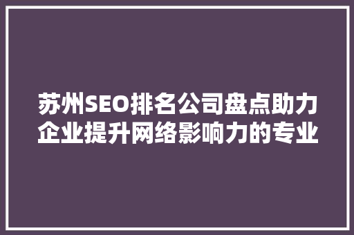 苏州SEO排名公司盘点助力企业提升网络影响力的专业伙伴