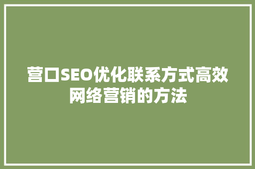 营口SEO优化联系方式高效网络营销的方法