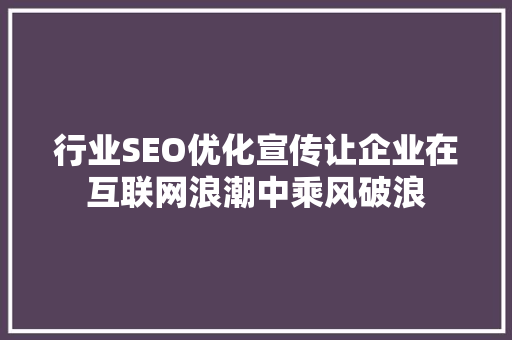 行业SEO优化宣传让企业在互联网浪潮中乘风破浪